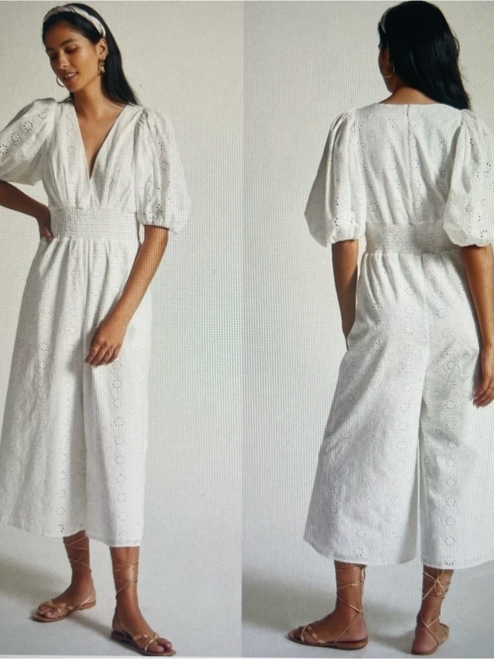 Anthropologie | Hutch, Smocked Waist White Eyelet Jumpsuit, Petite Large (8)